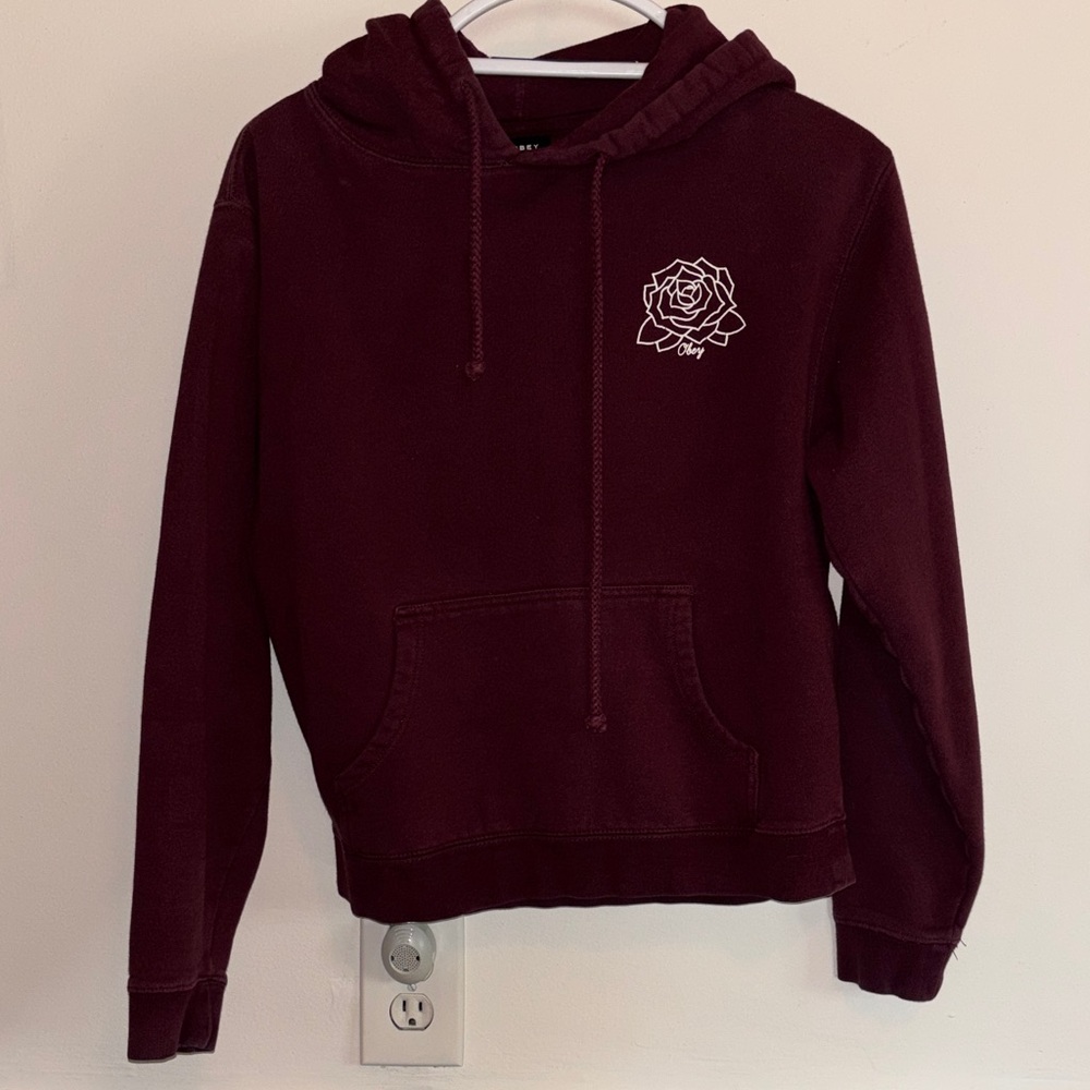 Obey Worldwide Rose Kangaroo Pocket Fleece Pullover Hoodie, Size Large